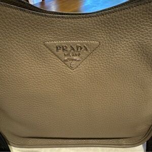 Prada Women's Clay Gray Leather Crossbody Bag